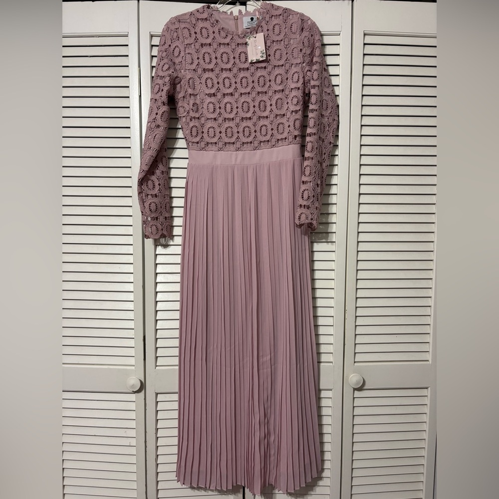Dainty Jewells Mauve Lace Long Sleeve Dress
